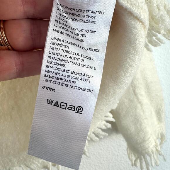 Anthropologie Fringed Cream V-Neck Sweater, Size XXS - Picture 3 of 6